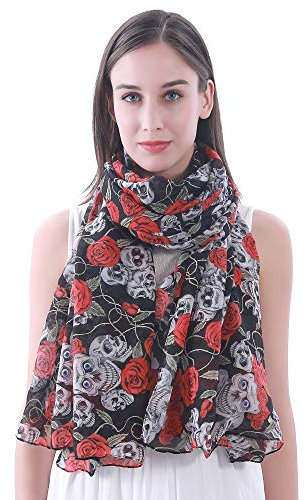 Lina & Lily Châle Foulard Femme Bufanda Imprimé Crâne Rose (Noir)