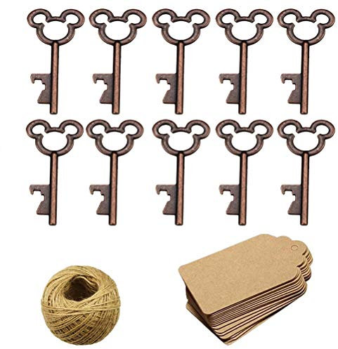 50Pcs Vintage Skeleton Key Bottle Openers with 50pcs Escort Card Tag and Twine for Wedding Party Favors Rustic Decoration, Copper