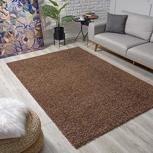 Impression Wohnzimmerteppich - Hochwertiger Öko-Tex zertifizierter Flächenteppich - Solid Color Teppich Dunkelbraun - Größe 160x230