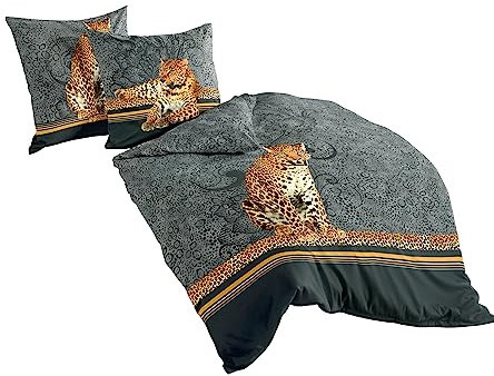 Traumschloss Bettwäsche »Mako-Satin« Leopard Raubkatze Großkatze, 135x200 & 80x80, 100% Baumwolle | mit Reißverschluss, bestehend aus Kissen und Bettbezug