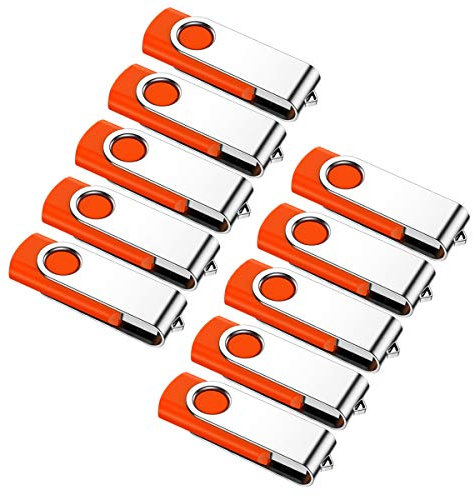 Cle USB 32 Go, KROCEUS Clé USB Lot de 10 Stockage Flash Drive Rotation U Disque Cle USB Pendrive Clef USB 2.0 avec Cordon et LED Indicateur (Orange)