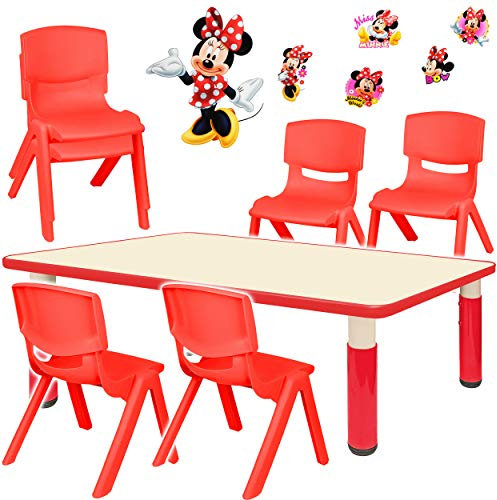 alles-meine.de GmbH Sitzgruppe für Kinder - Tisch + 6 Kinderstühle - Größen & Motiv & Farbwahl - Minnie Mouse/rot - höhenverstellbar - 1 bis 8 Jahre - Plastik - für INNEN & AUß..