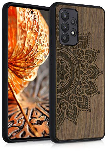 kwmobile Hülle kompatibel mit Samsung Galaxy A52 / A52 5G / A52s 5G Hülle - Holz Case - Handy Cover - TPU Handyhülle in Dunkelbraun Aufgehende Sonne