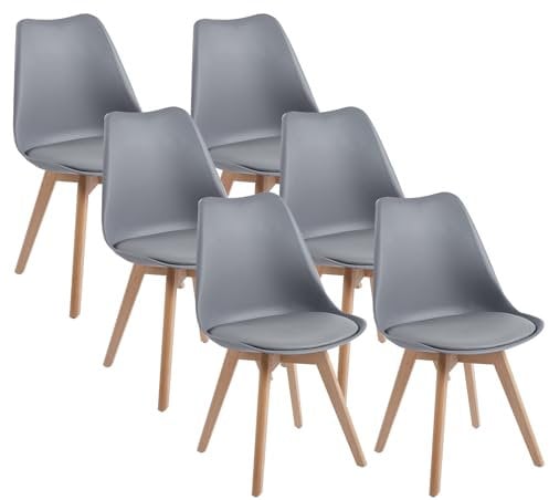 DEWINNER Chaises de Salle à Manger, Chaise Cuisine, Chaise Scandinave Lot de 6, Chaise de Bureau, Gris - Idéal pour Salle à Manger, Cuisine, Salon, Chambre ou Bureau
