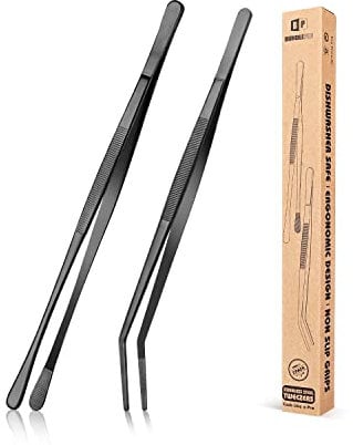 Juego de 2 Pinzas de Cocina Profesionales, Pinzas Finas de Acero Inoxidable para Reparar Comida, Mariscos Y Barbacoa(Negro)