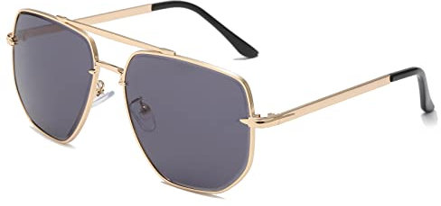 Long Keeper Sonnenbrille Herren Pilotenbrille - Retro Sonnenbrille Groß Unisex, 70er Sechseckige Piloten Sonnenbrille Herren Damen Quadratisch Metallrahmen für Männer Frauen 60 MM