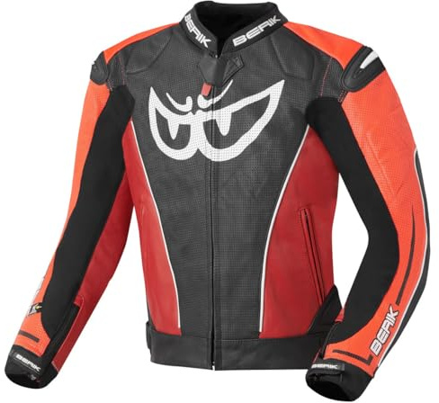 Berik Street Motorrad Lederjacke, schwarz/rot, 54
