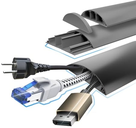 HEXIM Kabelkanal 68x18mm halbrunde PVC Kunststoff Kabelabdeckung für TV, Wand & Boden (1 Meter grau) Kabelverkleidung Kabel Kanäle rund Fußboden