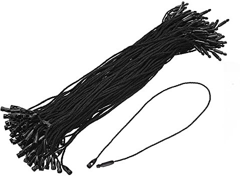 sourcing map 100 Stück Hängeetiketten aus Baumwolle Schnur Schnappverschluss Schlaufe Preisschild Verschluss Kunststoffetiketten Krawatten Schwarz 7.8 Zoll