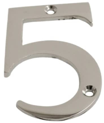 Chrome Door Numbers Screw On 3 Inch Number 5 Door Number Elegant and Bold Door Numerals Suitable for All Door Types Including Wooden uPVC and Composite.