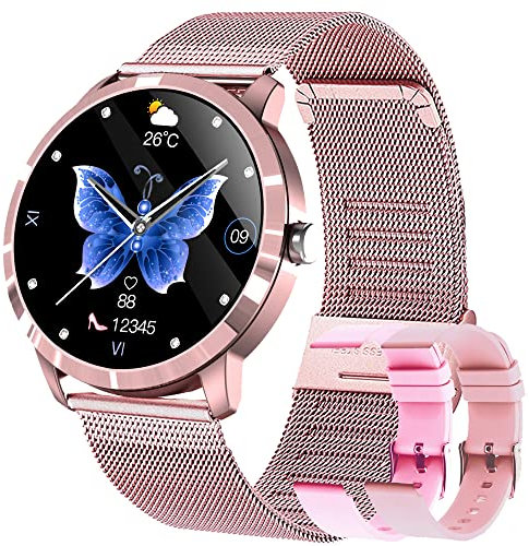 GIFTFIT Smartwatch Donna, Fitness Smartwatch con Saturimetro (SpO2), Misuratore Pressione,Cardiofrequenzimetro Impermeabile IP68 Orologio Sportivo con Notifiche Messaggi per Android iOS