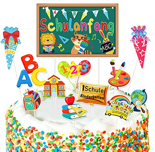 DPKOW 23Stk Schulanfang Kuchen Topper Cupcake Dekorationen für Einschulung Tortendeko Schuleinführung Kuchen Dekorationen Schule Zuckertüte für Mädchen Junge 1. Schultag Schulanfang Party Deko