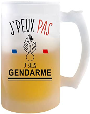 Planetee Chope de bière Gendarme j'peux pas | Verre à bière pinte Cadeau humour alcool original | Imprimé en France