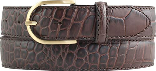 BELTINGER Damen-Gürtel mit Krokoprägung 3,5 cm | Leder-Gürtel für Damen 35mm Kroko-Optik | Kroko-Muster mit runder, goldener Gürtelschnalle | Braun 100cm