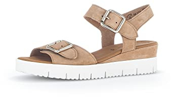 Gabor Damen Keilsandalen, Frauen Sandalen,Best Fitting,Keilabsatz,Wedge-Heel,flach,Sommerschuhe,Freizeitschuhe,Caramel,41 EU / 7.5 UK