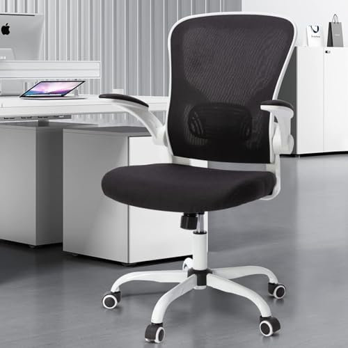Bonzy Home Ergonomic Office Chair, Desk Chair with Flip-up Armrest, Lumbar Support & 360°Padded Rotation Seat, Classic Black