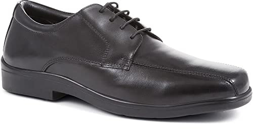 Pavers Mens Wide Fit Leather Lace-Up Shoes in Black - Comfortable Work Shoes - Cushioned Insole Smart Shoes for Everyday & Occasion Wear - UK Size 11