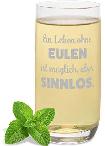 JUNIWORDS Longdrinkglas mit Gravur, Ein Leben ohne Eulen ist möglich, aber sinnlos, Longdrinkglas (1009748)