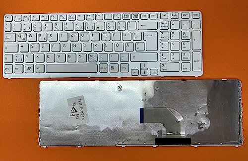 T-ProTek DE Weiß Tastatur mit Silber Rahmen ohne Beleuchtung ver.2 kompatibel für Sony Vaio SVE-17