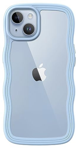 JETech Niedliche Hülle für iPhone 14 6,1 Zoll, Wellen Lockige Form Stoßfestes Handy Schutzhülle für Frauen und Mädchen, Klare Harte PC Rücken (Blau)