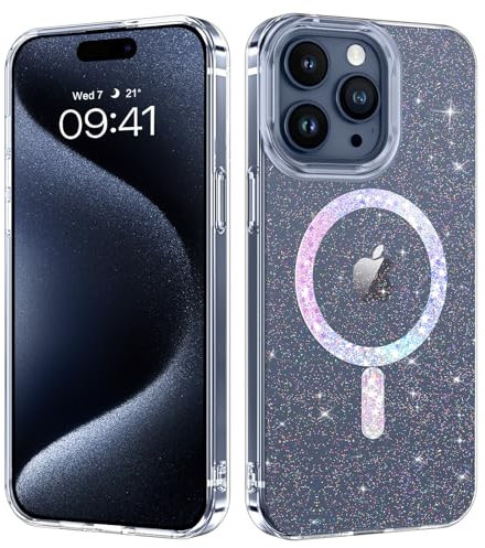 BENTOBEN for iPhone 15 Pro Case Magnetic [Compatible with MagSafe],Transparent Clear Glitter Anti-yellow Full Protective Cover Slim Soft TPU Shockproof Bling Sparkly Women Men Cover for iPhone 15 Pro