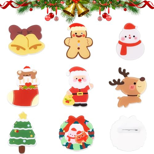 MELLIEX 8 Stück Weihnachten Broschen Pins Strass Weihnachtsbroschen Brosche Nadel Anstecker Broschen