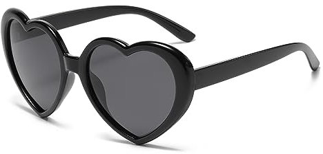 YUELUQU Herz Sonnenbrille Damen Herren Polarisierte 90er Vintage Festival accessoires Party brille (Schwarz-grau)