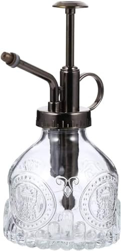 MEETOZ Vaporisateur en verre pour plantes - 200 ml - Style vintage - Pompe supérieure en plastique bronze - Arrosoir pour plantes d'intérieur - Pour jardin, plantes, nettoyage (transparent)