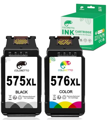 COLORETTO 575 XL 576 XL Druckerpatronen für Canon 575 576 XL für TR4755i TS3550i TS3551i TR4750i TR4751i Wiederaufbereitet 575XL 576XL Patronen(1 Schwarz und 1 Farbe)