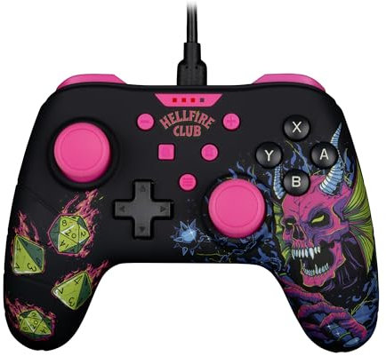 Konix Stranger Things Controller con cavo per Nintendo Switch, Switch 2 e PC - Funzione vibrazione - Cavo da 3 m - Nero e rosa