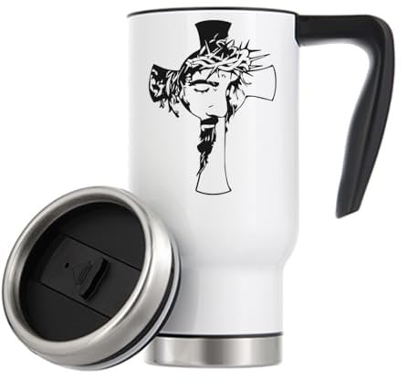 Atspauda Jesus Christ Christian Cross Thermal Travel Coffee Mug 480ml White