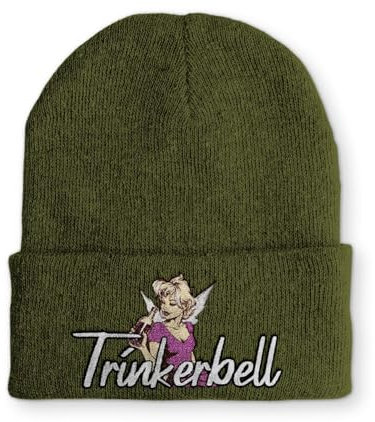 tshirtladen Spruchmütze Beanie Trinkerbell lustige Strickmütze Wintermütze OneSize, Farbe: Olive