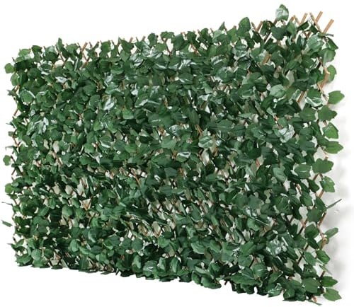 Erweiterbarer Gitterzaun aus Weide mit künstlichem Blattwerk aus Ahornblätter – 100x200cm flexibel ausziehbar – Sichtschutz und Dekoration für Wohnzimmer, Garten, Balkon und Terrasse