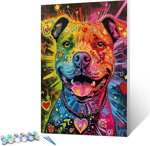 Peinture Numero Adulte,Chien Acryliques Peinture par Numéros pour Adultes Débutants Enfants Peinture a Numero Adulte Peinture avec 3 Pinceaux Graffiti 60x80cm (encadré)