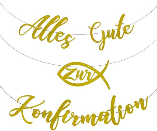 Oblique Unique® Girlande Alles Gute zur Konfirmation mit Fisch Hängedeko für Konfirmation von Jungen und Mädchen Konfirmationsdeko (Gold)