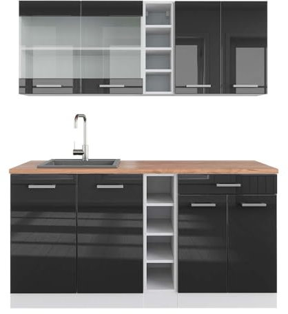 Vicco Singleküche R-Line, Küchenzeile Single, Anthrazit Hochglanz/Weiß, 160 cm, AP Eiche