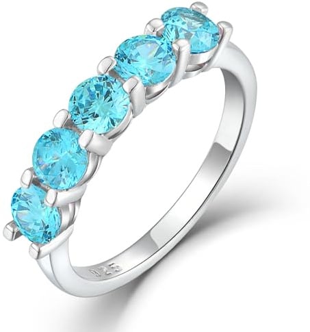 YL Damen Ringe 925 Sterling Silber Aquamarin Stapelbare Ring Eternity Ewigkeitring Schmuck Geschenke für Damen Mutter Freundin,Größe52
