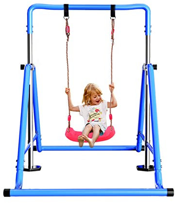 HSOYGE Gymnastikstangen Kinder-Gymnastikstange mit fliegenden Ringen Reckstange Klimmzug-Junior-Trainingsstange zusammenklappbar, verstellbar für den Heimgebrauch, 70 kg Gewichtskapazität