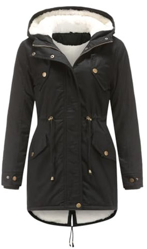 Miaikvs Parka à capuche doublée en polaire pour femme Manteau d'hiver rembourré coupe-vent chaud(Noir,L)