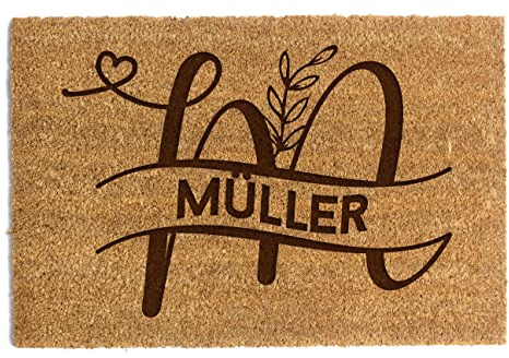 Happenings Personalisierte Fußmatte | Kokosmatte mit Ihrem Text | Original Türmatte für Innenbereiche | Familien Namen | Lustige Eingangsmatte (40x60, Modell 3)
