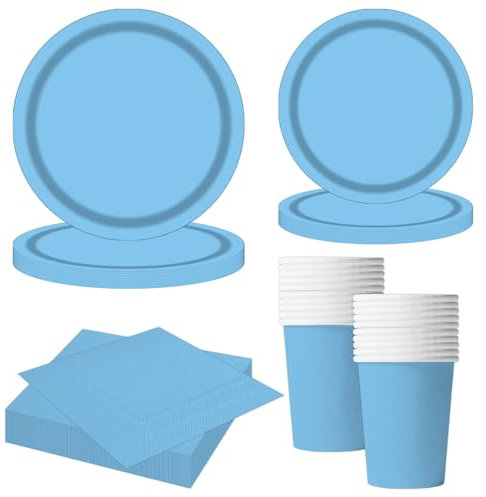 MORAINJAY Set de 68 Piezas de Vajilla de Fiesta Azul Claro, Platos, Vasos, Servilletas, para Cumpleaños, Bodas, Baby Shower, Graduación, Aniversario, Fiestas, Suministros para 16 Invitados