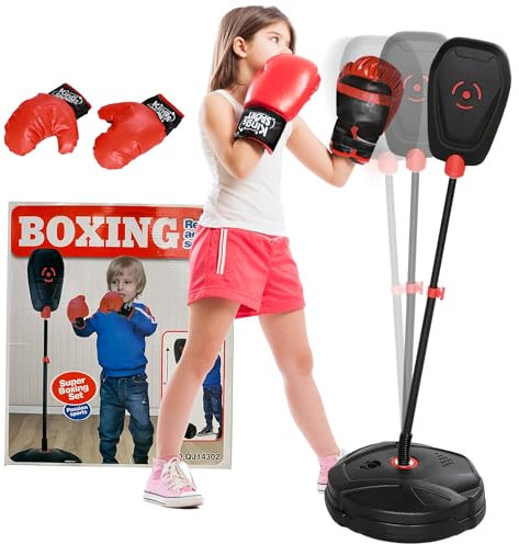 AIYAPLAY Punchingball Kinder, Boxsack 88-124 cm höhenverstellbar Boxstand mit Boxhandschuhen, Box-Set mit Wasser/Sand befüllbare Ständer für 5-10 Jahre Kinder, Stahl, Schwarz