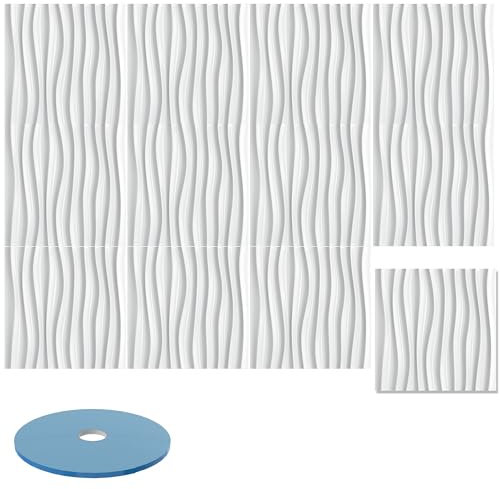 SUBTLETY 3D Wandpaneele Kunststoff 50x50cm Wandverkleidung Deckenpaneele 12 Stück Dekoren Wandtattoos Deckenplatten Hochsteifes PVC Wanddeko Paneele 3m² Wandplatten für Küche Bad Büro (S107 Weiß)