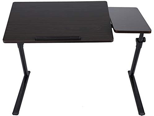 Bureau pour Ordinateur Portable Réglable en Hauteur, Structure en Forme de Z, Plateau Pliable, Lecture Inclinée, Tapis de Souris Indépendant, Noyer foncé (Couleur Noyer)