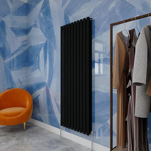 Simple Bathroom Radiator Vertical Oval Column 1600x590mm Black | Double Column Design, Central Heating, For Bathroom/Kitchen/Living Room