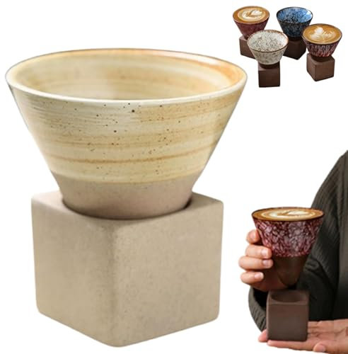 Japanese Coffee Cup,kaifori Japanese Coffee Cup,handcrafted Cone Espresso Cup,cone Cups,Coarse Pottery Coffee Mug with Base,Creative Cone Shape Coffee Cup Funnel Espresso Cup for Latte Tea Cocoa