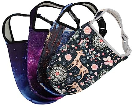 TOGEVAL 4pcs Colorful Printed Neoprene Water Bottle Sleeves Handles 30oz Insulated Cup Carrier Pouch Set for Travel and Outdoor Use (star Moon, Blue, Purple, Dark Green Deer)