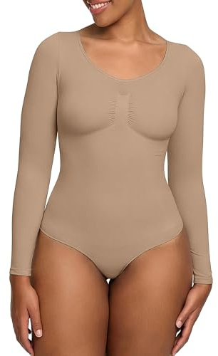creamy fabrics Shapewear Damen Bauchweg Langarm Body mit Slip stark formend | Body Shaper Damen mit langen Ärmeln und weichem Stretch für glatte Looks unter Kleidern Hosen Jumpsuits und festliche Outfits