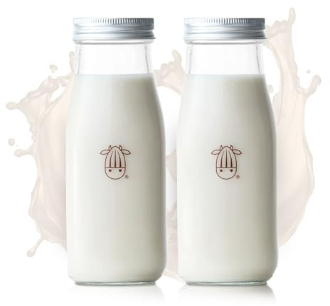 Almond Cow 300ml Glass Jar with Rust-Resistant Aluminum Cap - Reusable, Eco-Friendly Storage for Plant-Based Milk, Creamers, Wellness Shots, and Ingredients - Minimalist, Vintage-Inspired Design
