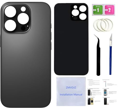 16 Pro Max Back Glass Replacement for iPhone 16 Pro Max Back Cover Glass (Black Titanium, 17.5 cm) with Pre-Installed Tape + Installation Instruction + Repair Tools (Black Titanium)